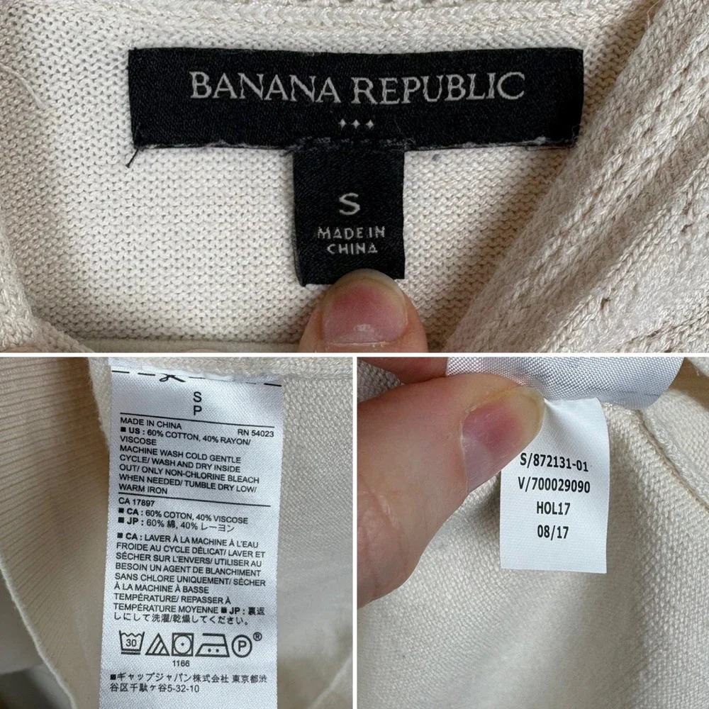 Banana Republic Factory Pointelle Trim Sweater Size S Cream Mock Neck Twee Cute - Picture 16 of 17